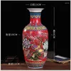 Vasos Esmalte Peônia Impressão Cerâmica Vaso Estilo Chinês Retro Jingdezhen Porcelana Ornamentos Home Mobiliários Decorar