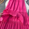 Casual Dresses Clothland Women Elegant Pink Strap Dress Spaghetti Straps Backless Ruffle Beach Wear Chic Midi Vestido QD435