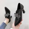 Dress Shoes Women Chunky Heels Autumn Bow Rhinestone Pointed Toe Pumps Sexy Slip On Party Ankle Boots Zapatos De Mujer