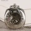 Pocket Watches Silver Roman siffer Square Dial Mechanical Hand Winding Pocket Open Face Elegant Retro Pendant Manual Mechanism Timepiece L240322