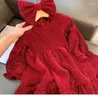 Mädchen Kleider Baby Herbst Kleid Winter Kleidung Samt Dicke Kinder Rot Langarm Prinzessin Weihnachten Kostenlose Schleife