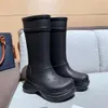 Bottes longues de luxe pour femmes, bottes de pull classiques à tête ronde, bottes de luxe en caoutchouc, chaussures de pluie à tambour haut, bottes à semelle épaisse