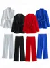 ZBZA Casual Womens Long Rleeve Vneck White Blazer High Tartle szeroko nogi spodni Office Black Suit Fashion Top 240319