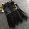 Jupes Denim Jupe Femmes Printemps Automne Taille Haute Noir Mesh Couture Fleur Paquet Hip Jeans A-ligne