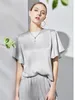 Women's T Shirts Plus Size Korean Style Casual Satin Solid Back Zipper Shirt Summer T-shirts 6XL Flare Sleeve O-neck Tees Silk Tops White