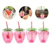 Wine Glasses 4 Pcs Strawberry Cup Students Milk Tea Plastic Cups Tumbler Lid Drinking Kids