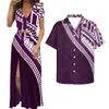 Fashion Crop Top and Women Red Maxi Dresses for Valentine High Slit Skirt Body Con Polynesian Tribal Couple Clothes Set