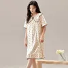 Kvinnors sömnkläder 2024 Summer Short Sleeve Print Nightrowns For Women Korean Söt Student Night Dress Nightdress Ladies Home Gown Nighty