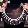 Ensemble de collier et boucles d'oreilles CWWZircons, pompon brillant, goutte d'eau, zircone cubique, grande perle de mariée à 2 couches, pour fête de mariage, T743