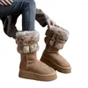 Botas femininas quentes engrossar pele grossa plataforma neve falso camurça inverno mulher anti deslizamento grosso sola plana