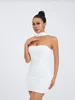 Vestidos casuais mulheres verão ruched tubo vestido strapless cor sólida festa clube curto bodycon com lenço longo de seda