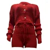 Mulheres Tracksuits OMSJ Duas peças Mulheres Malha Lounge Define Manga Longa Single-breasted Cardigan Top Cintura Alta Lace Up Shorts Tracksuit