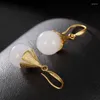 Boucles d'oreilles pendantes, perles rondes naturelles en jadéite blanche, tampon en argent S925