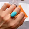Cluster Rings Original Large Oval Turquoise For Women Classic Ethnic Style Simple Blue Engagement Light Luxury Party Banquet Jewelry