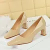 Dress Shoes BIGTREE 2024 Spring Fashion Patent Leather Women Pumps Square Heel Pointed Toe Party Stripper Sngle Ladies Shoe Zapatos De Mujer