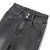 Jeans pour femmes gris fumé légèrement évasé pour les femmes en automne hiver taille haute minceur élastique pantalon fille épicée tendance 2024