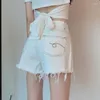 Jean femme Version coréenne de mince a-ligne blanc frangé pantalon à jambes larges à la mode taille haute été short en Denim irrégulier