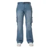 2022 vente en gros personnalisé couleur unie décontracté élastique chaîne femmes Cargo pantalon avec poches latérales 100% coton Denim Baggy jean tenue