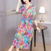 Casual Dresses Zuoman Summer 4XL Plus Size Floral Satin Sundress Elegant Print Mulberry Silk Beach Dress 2024 Women BodyCon Party Vestid