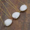 Pendant Necklaces Double Bail Crystal Druzy Natural Connectors Gold Color Link Chains Geometric Shape Necklace In 18 Inch NM11202