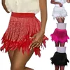 Jupes Femmes Sexy Gland Plume Jupe Fringe Mini-Jupe Élastique Taille Haute Mini Pour La Performance De Danse Rave Party Latin