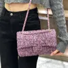 Diseñador de mujer CF Tweed Bolsos de hombro morado Classic Double Flap Gold Metal Hardware Matelasse Chian Crossbody Shoulder Diseñador Bolso de 25 cm