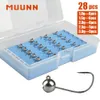 MUUNN 2830PCS Tungsten Round Jig Head Set 1g15g2g25g3g Barbed Shaky Rig Rockfish Perch Lure MANTIS AJING Soft 240312