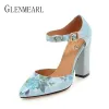 Pumps 2019 Dames pompen High Heel Heel Woman Shoes Brand Spring Pointed Toe enkelband Pumps Flower Dikke Heel Trouwschoenen Plus Maat 45