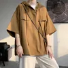 5 färger Summer Hooded T Shirt Men Korean Half Sleeve Pullover Streetwear Loose T-Shirt Topps Drawstring Men Clothing 5xl-M 240320