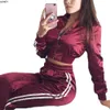 Sexig tvådelar Set Womens Tracksuits Zipper Crop Top and Pants Casual Satin Sporting Suit Outfits Tailleur Femme