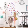 Aufkleber Tiger Mädchen Schmetterling Cartoon Kreative Wandaufkleber Abnehmbare Vinyl PVC Home Decor für Wohnzimmer Schlafzimmer