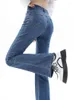 Kvinnors jeans 2024 Kvinnor Flare Stretch Mustasche Skinny Bell Bottom High midja Slim Fit Denim Pants Lady Y2K Punk Quality Long Byxor
