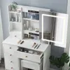 Xinhonglei upplyst spegel, vitt modernt förvaringsställ och 5 lådor, sovrums toalettbord med 10 LED -lampor