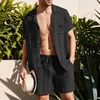 Survêtements pour hommes Outfit Hommes Tops Shorts Hawaïen Imprimé Casual Coton Mélange Floral Chemise À Manches Courtes Été 2 Pièces Ensemble