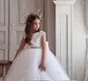 Girl Dresses Applique Lace Tulle Flower Dress For Wedding Puffy Sleeveless Banquet First Communion Gown Jewel Belt Princess Kid