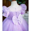 Robes de fille robe de fleur de paillettes violettes pour mariage brillant manches courtes bouffantes princesse fête d'anniversaire robes de bal de première communion