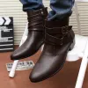 Boots Spring New Heels Brown Men Ankle Boots Pointed Zipper Men's Leather Boots Brand Chelsea Boots Man Plus Size 3947 botas de cuero