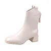 Boots Temperament Short Women 2024 British Style All-match Autumn Square Toe Thick Heel And Nude