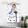 Affiche murale de manga, calligraphie calmar fille Ikamusume, Anime, rouleau suspendu en bois massif avec peinture sur toile