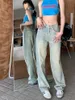 Jeans corti a gamba dritta attillati blu per la primavera/estate 2024 Nuovi pantaloni lunghi da pavimento dimagranti a vita alta Abbigliamento da donna