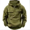 Spring and Autumn New Mens Hooded Solid Sweater Youth Sports Multi Pocket Patch Leather Coat