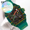 RM Racing Relógio de Pulso RM67-02 Ntpt Fibra de Carbono Quartzo Titânio Metal Dial Máquinas Cronógrafo Mundialmente Famoso