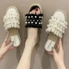 Hausschuhe Perle Quaste Fee Außerhalb Tuch Frauen Slip Auf Flipflops Strand Schuhe Frau Perlen Fringe Low Heels Slides Femme2024