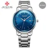 Julius marca relógio de aço inoxidável ultra fino 8mm masculino 30m à prova dwaterproof água relógio de pulso data automática edição limitada whatch montre JAL-040246J