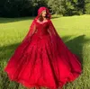 Rode Quinceanera Jurken met Mantel Wrap Cape Bloemen Sweetheart Lace-up Corset Prinses Jurk Vestidos BC14207