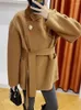 Женское вязаное женское двустороннее шерстяное пальто с зубчатым воротником, зима 2024, женская однобортная однобортная куртка с длинными рукавами