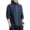 Men's Jackets Full Zipper Men Jacket Windproof Hooded With Pockets Drawstring Plus Size Mid Length Coat For Outdoor