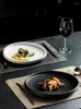 Pratos 8 polegadas placa de bife redondo 10 polegadas quadrado cerâmica geada prato ocidental doméstico restaurante preto e branco bandeja de utensílios de mesa