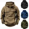 Spring and Autumn New Mens Hooded Solid Sweater Youth Sports Multi Pocket Patch Leather Coat