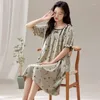 Kvinnors sömnkläder 2024 Summer Short Sleeve Print Nightrowns For Women Korean Söt Student Night Dress Nightdress Ladies Home Gown Nighty